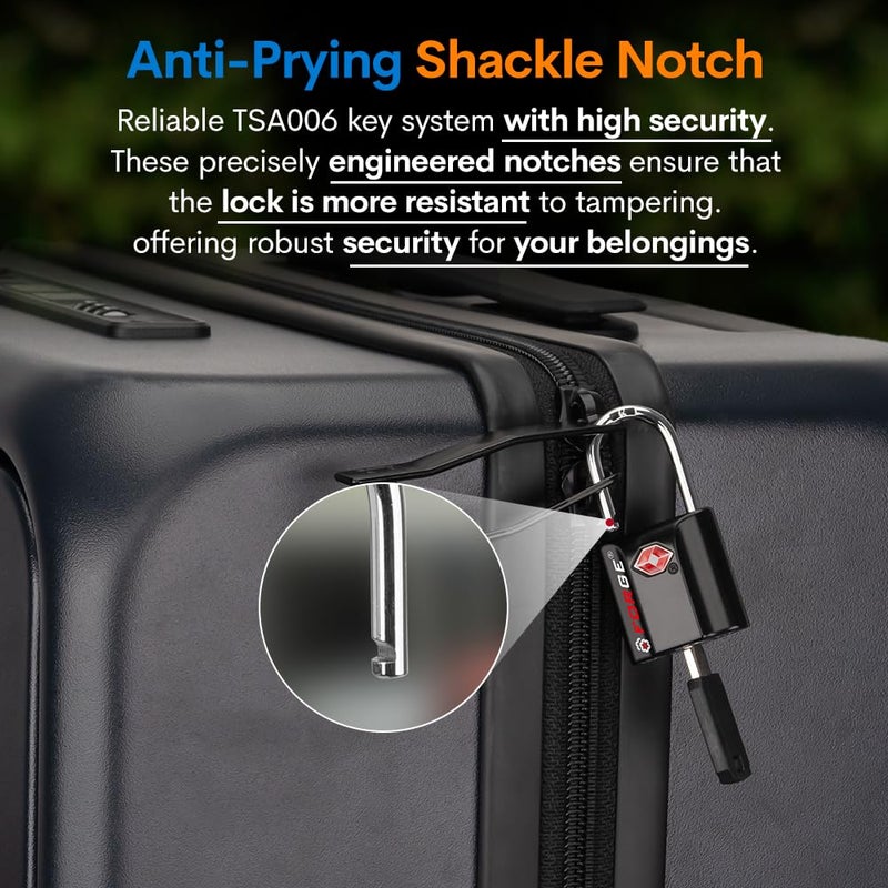 Forge Smal TSA Approved Luggage Locks: Ultra Secure dimple Key Locks with zinc Alloy Body, for Luggage, Travel Cases, Backpacks, Suitcase and More. Black 6PK. - Image 2